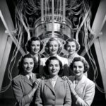 The ENIAC women, standing in front of the ENIAC computer.